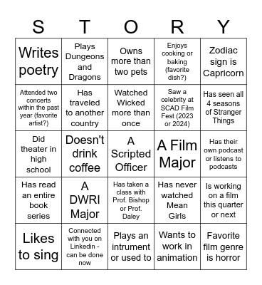 Scripted Winter '25 Mixer Bingo! Bingo Card