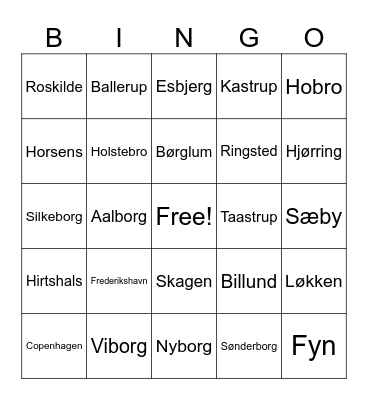 Danish Cities Bingo Card