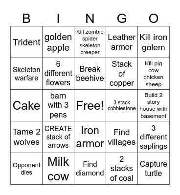 Minecraft bingo Card