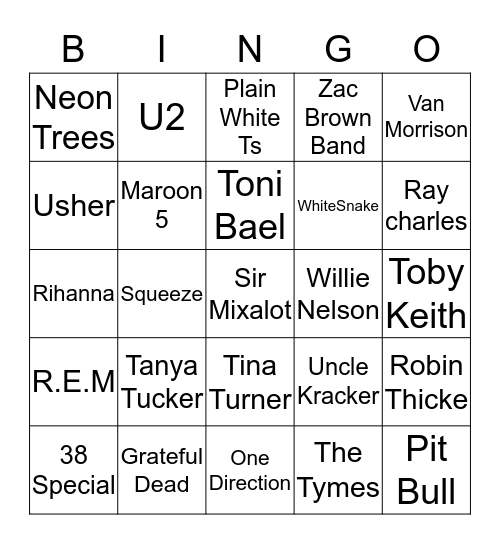 Name that Artist Bingo Card
