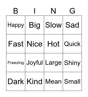 Antonym & Synonym Bingo Card