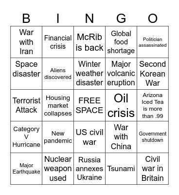 2025 Disaster Bingo Card