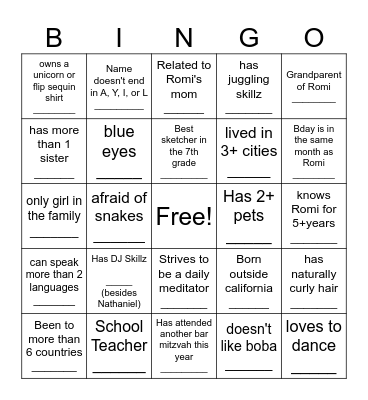 Romi's BM Bingo Card