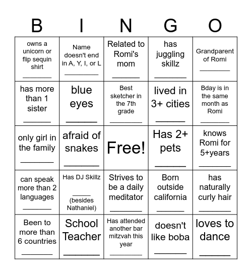 Romi's BM Bingo Card
