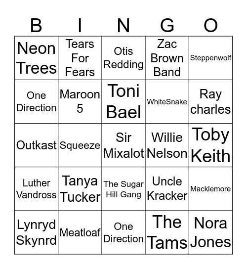 Name that Artist Bingo Card