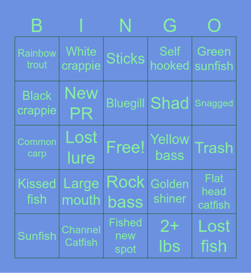 Fishing Bingo Card