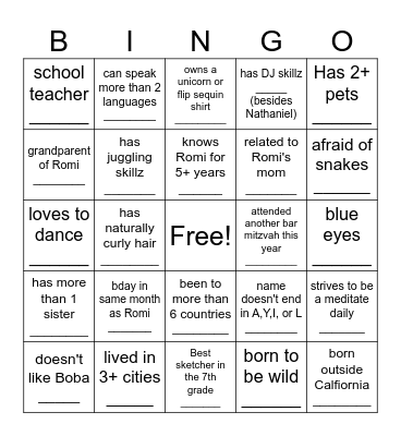 Untitled Bingo Card