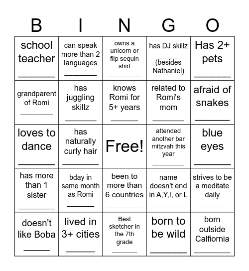 Untitled Bingo Card