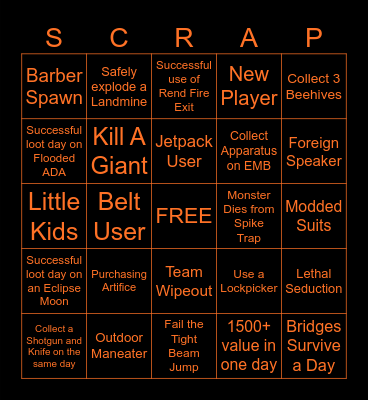 {SERVERS} VANILLA LETHAL BINGO 2.0 Bingo Card
