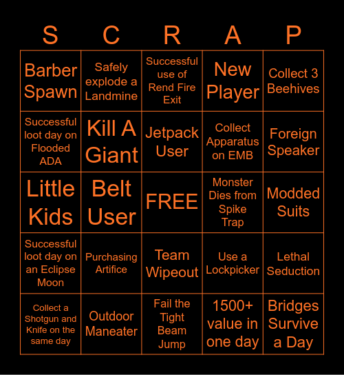 {SERVERS} VANILLA LETHAL BINGO 2.0 Bingo Card