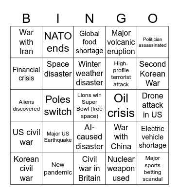 2025 Disaster Bingo Card