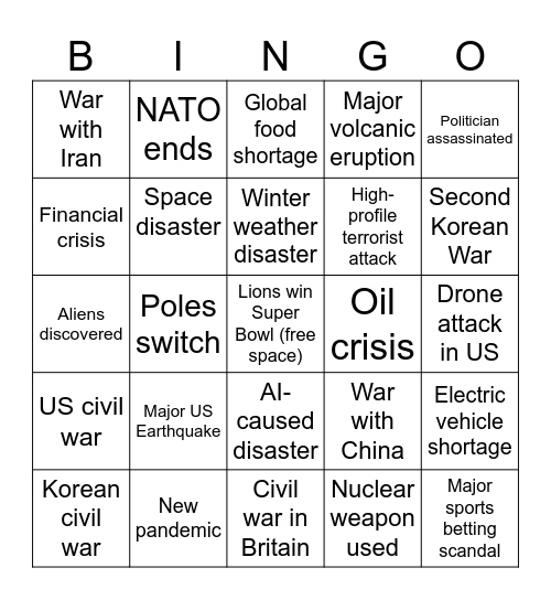 2025 Disaster Bingo Card