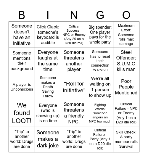 Untitled Bingo Card