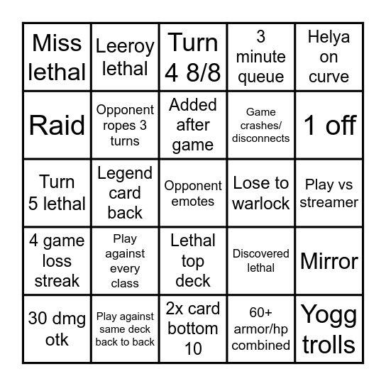 HS Bingo Card