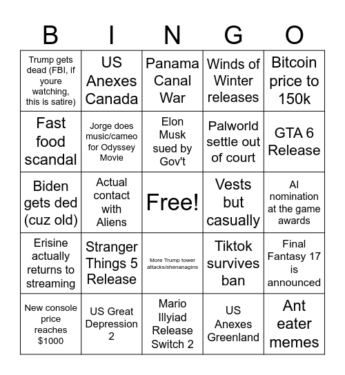 2025 Bingo Card