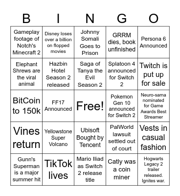 2025 Bingo Card