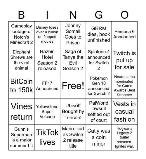 2025 Bingo Card