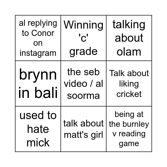Conor Bingo Card