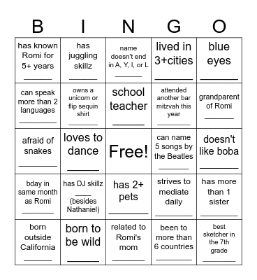 Untitled Bingo Card