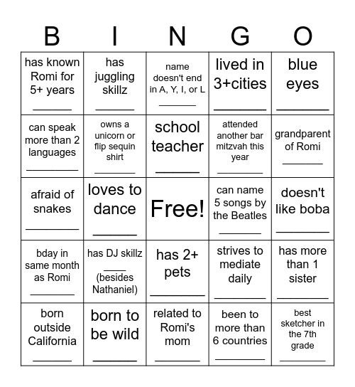 Untitled Bingo Card