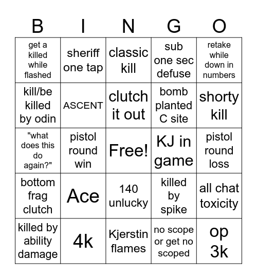 valorant Bingo Card