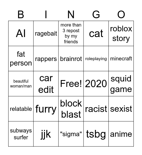 TikTok bingo Card