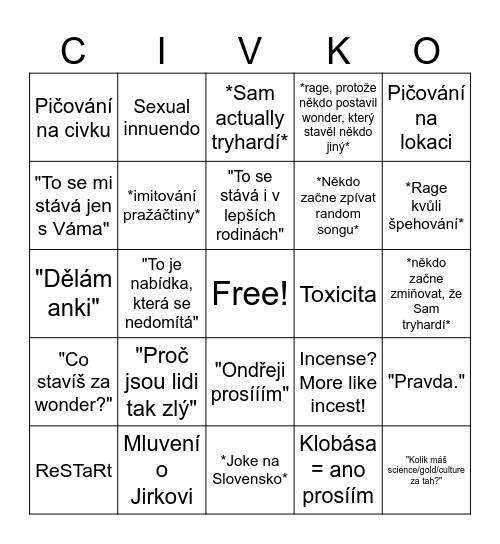 Civ 5 Bingo Card Bingo Card