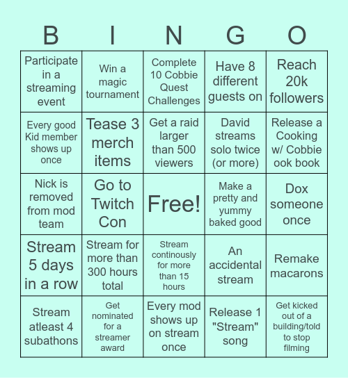 Goodkidband stream bingo 2025 Bingo Card