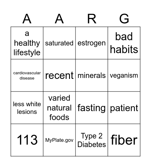 AARG: How Not to Grow Old Bingo Card