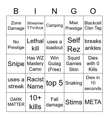 WZ Bingo Card