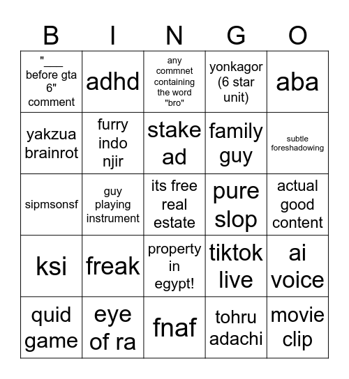 tiktok feed bingo Card