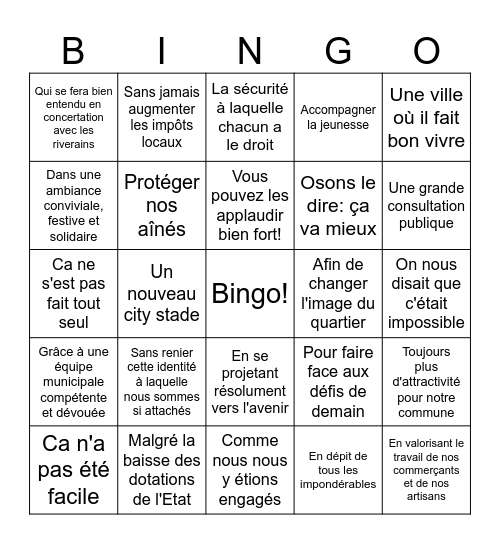 Bingo des voeux Bingo Card