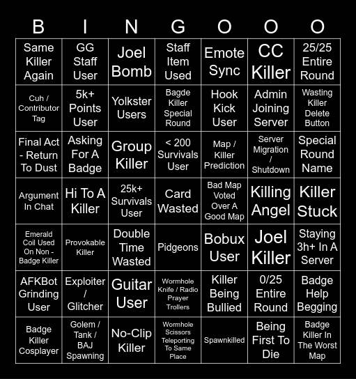 Midnight Horrors Bingo Card