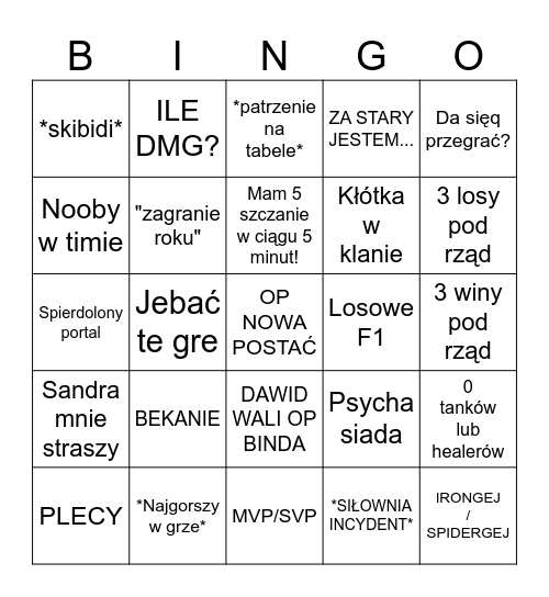 Marvel Rivals BINGO Card