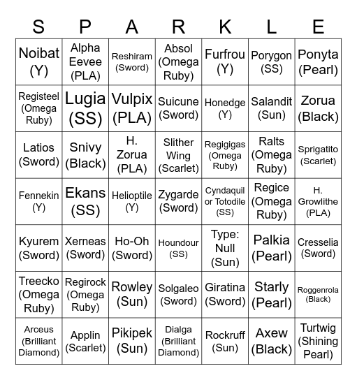 Shinies to get Bingo Card