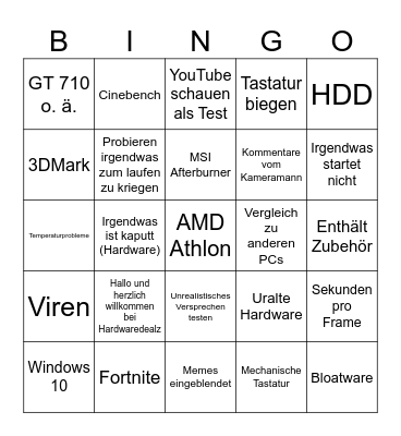 Hardwaredealz Bingo Card