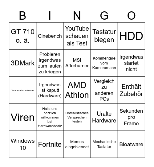 Hardwaredealz Bingo Card