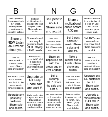 Region 1 Sales Bingo Card