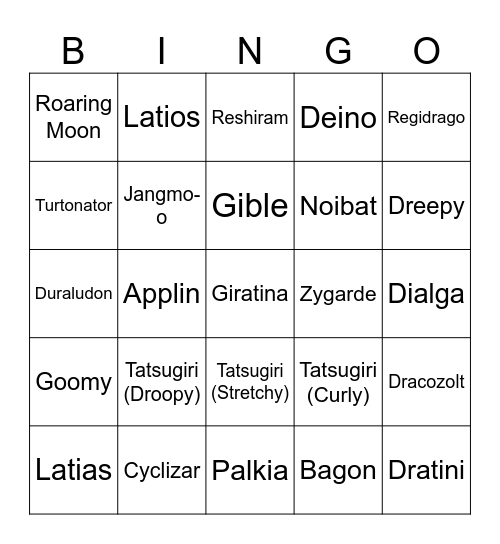 Dragon Pokemon Shiny Hunt Bingo Card
