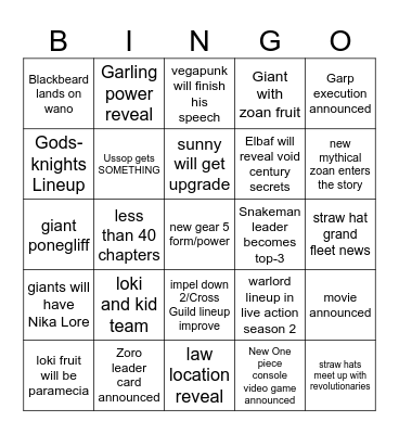 one piecew Bingo Card