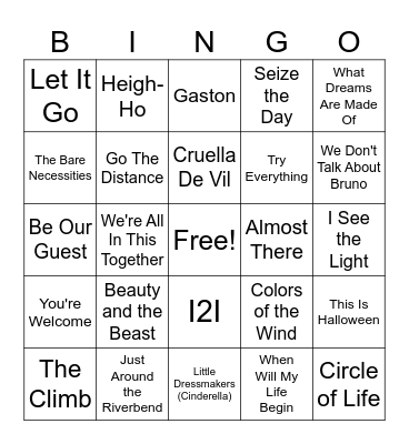 Disney Bingo Card