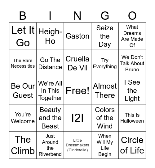 Disney Bingo Card
