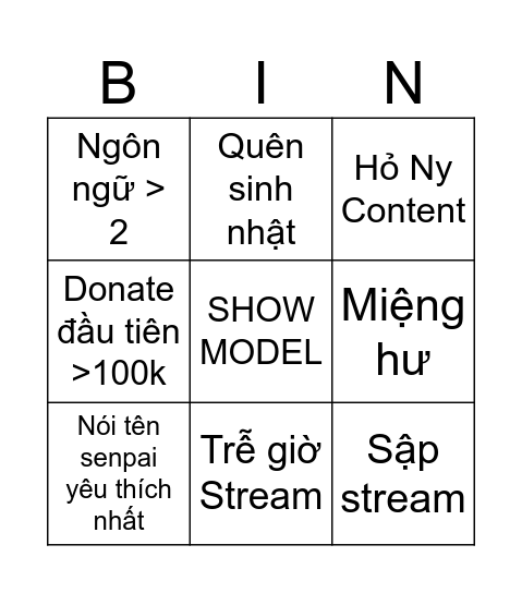 Tri Tiên Debut Bingo Card