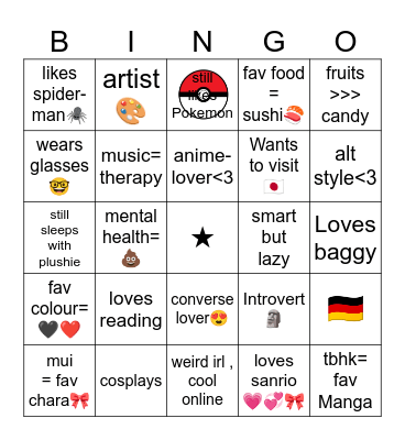𝑬𝒎𝒊𝒌𝒐'𝒔<3 Bingo Card
