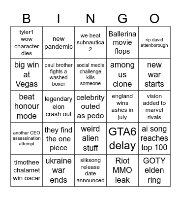 2025 Bingo Card