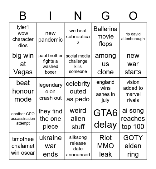2025 Bingo Card