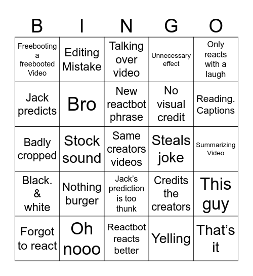 Reactor Bingo Card