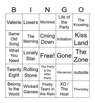 The Weeknd Mix #1 Bingo Card