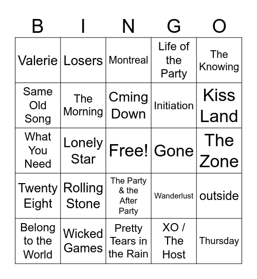 The Weeknd Mix #1 Bingo Card