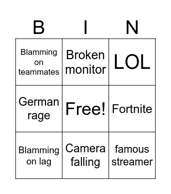 Gamer Rage Bingo Card